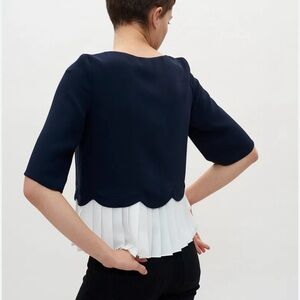 Chic Navy and White Scalloped Blouse